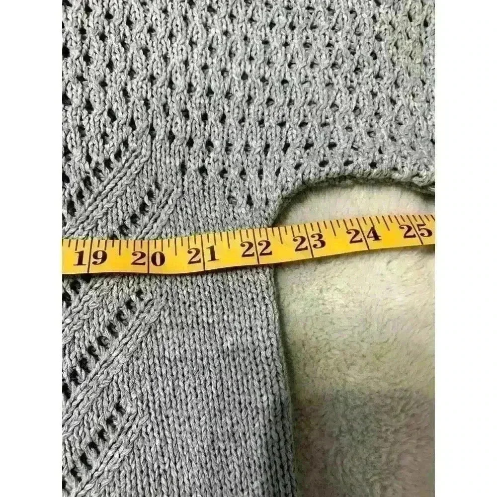 Purejill Womens Gray Cotton Short Sleeve Open knit Sweater Size large Lagenlook - Picture 4 of 10